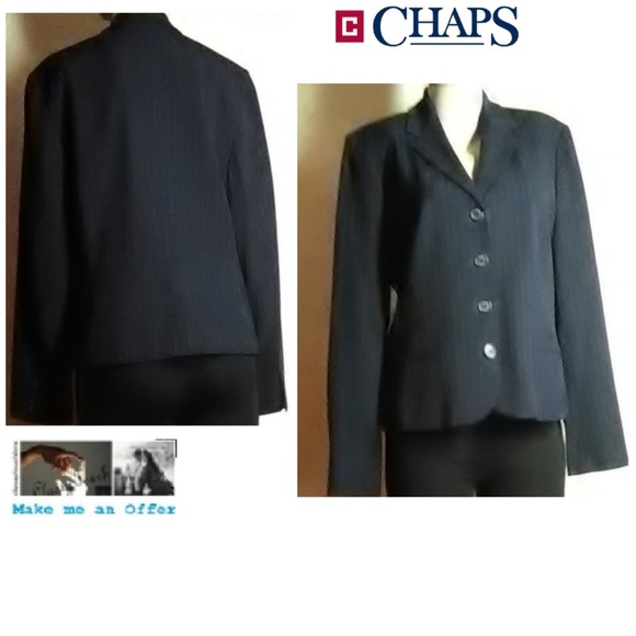 Chaps New Black Pinstripe Blazer Size 14 - Picture 1 of 7